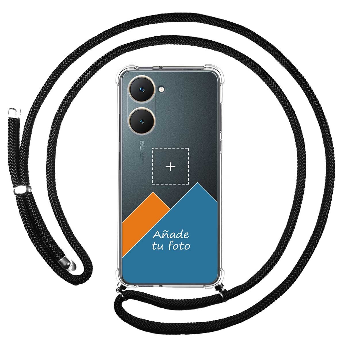Personaliza tu Funda Colgante Transparente para Vivo Y03 / Y28s 5G con Cordon Negro Dibujo Personalizada