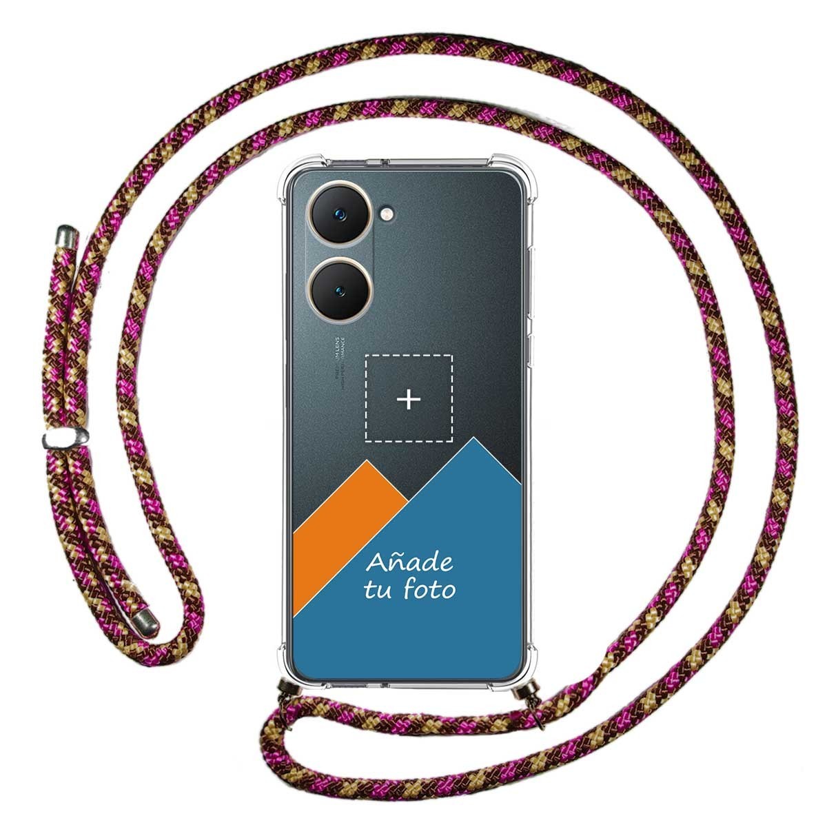 Personaliza tu Funda Colgante Transparente para Vivo Y03 / Y28s 5G con Cordon Rosa / Dorado Dibujo Personalizada