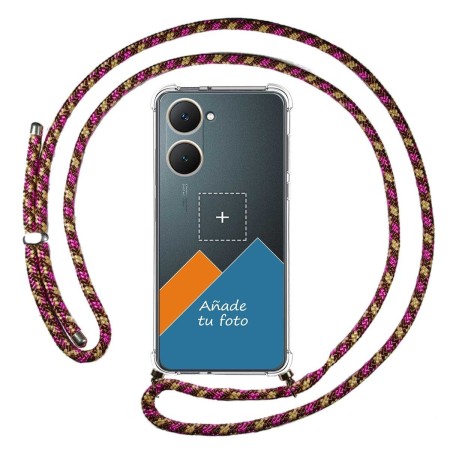 Personaliza tu Funda Colgante Transparente para Vivo Y03 / Y28s 5G con Cordon Rosa / Dorado Dibujo Personalizada