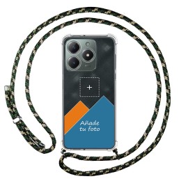 Personaliza tu Funda Colgante Transparente para Realme Note 60 con Cordon Verde / Dorado Dibujo Personalizada