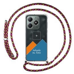 Personaliza tu Funda Colgante Transparente para Realme Note 60 con Cordon Rosa / Dorado Dibujo Personalizada