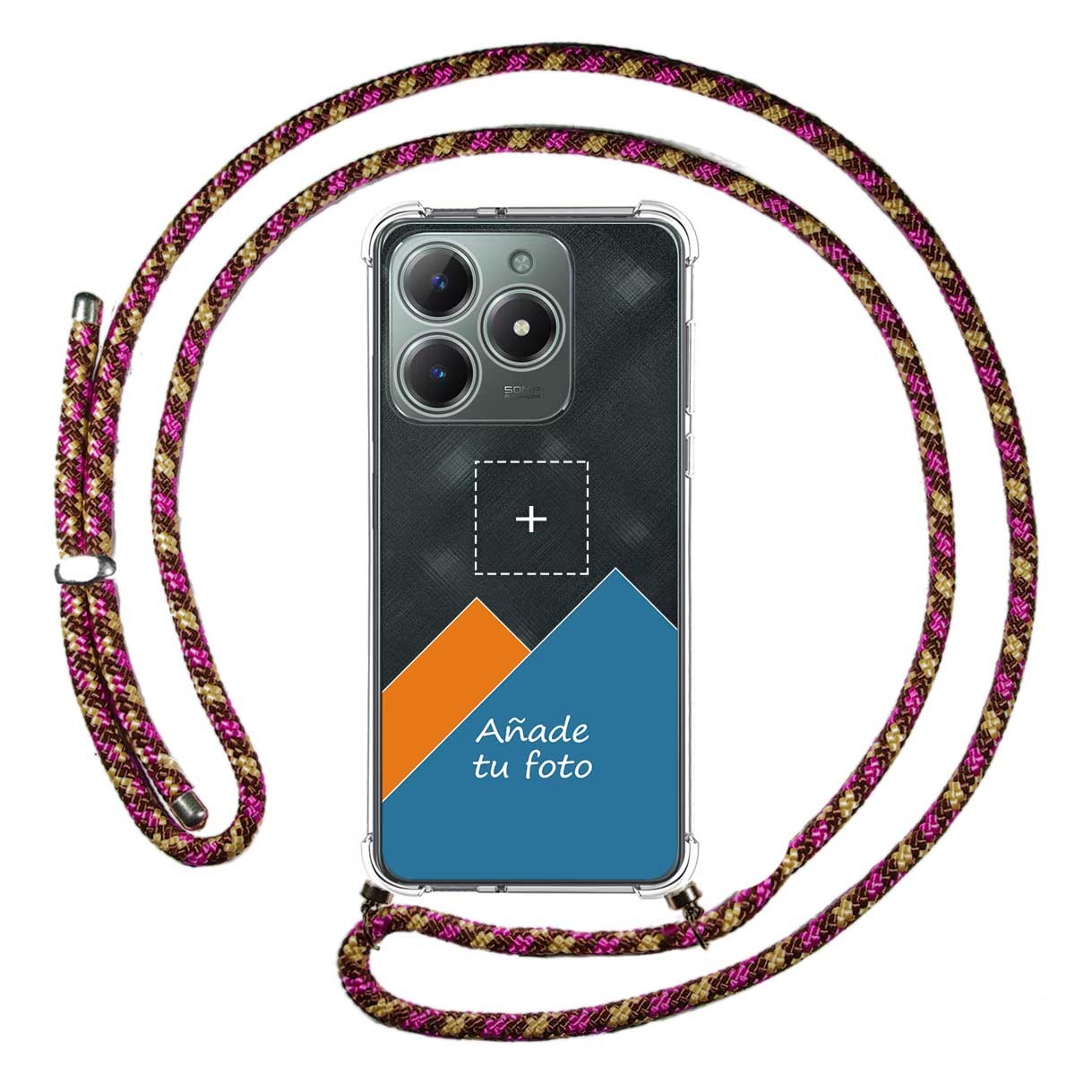 Personaliza tu Funda Colgante Transparente para Realme Note 60 con Cordon Rosa / Dorado Dibujo Personalizada