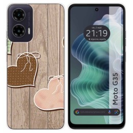 Funda Silicona para Motorola Moto G35 5G diseño Corazones Madera Dibujos