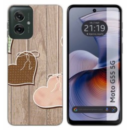 Funda Silicona para Motorola Moto G55 5G diseño Corazones Madera Dibujos
