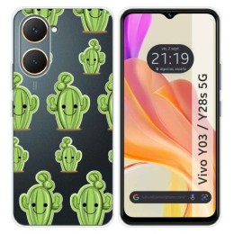 Funda Silicona Transparente para Vivo Y03 / Y28s 5G diseño Cactus Dibujos
