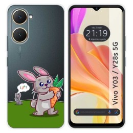 Funda Silicona Transparente para Vivo Y03 / Y28s 5G diseño Conejo Dibujos