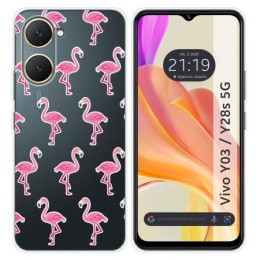 Funda Silicona Transparente para Vivo Y03 / Y28s 5G diseño Flamenco Dibujos