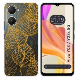 Funda Silicona Transparente para Vivo Y03 / Y28s 5G diseño Hojas Dibujos