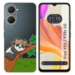 Funda Silicona Transparente para Vivo Y03 / Y28s 5G diseño Panda Dibujos