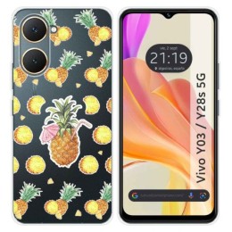 Funda Silicona Transparente para Vivo Y03 / Y28s 5G diseño Piña Dibujos