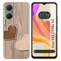 Funda Silicona para Vivo Y03 / Y28s 5G diseño Corazones Madera Dibujos