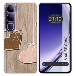 Funda Silicona para Vivo V40 SE 5G 80W diseño Corazones Madera Dibujos