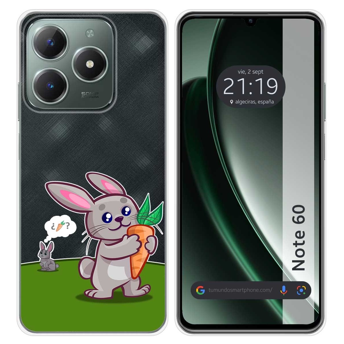 Funda Silicona Transparente para Realme Note 60 diseño Conejo Dibujos