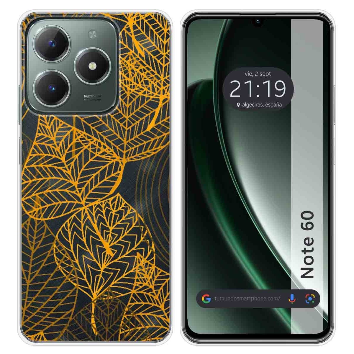 Funda Silicona Transparente para Realme Note 60 diseño Hojas Dibujos