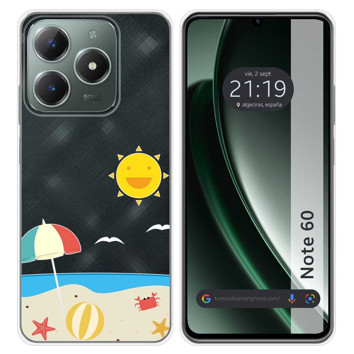 Funda Silicona Transparente para Realme Note 60 diseño Playa Dibujos
