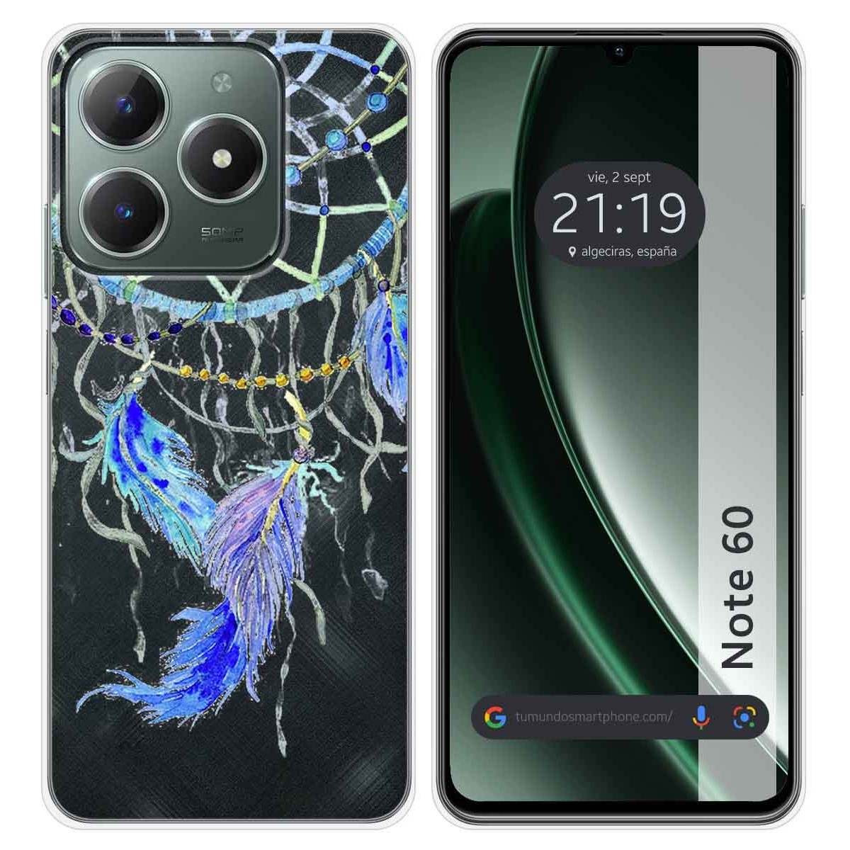 Funda Silicona Transparente para Realme Note 60 diseño Plumas Dibujos