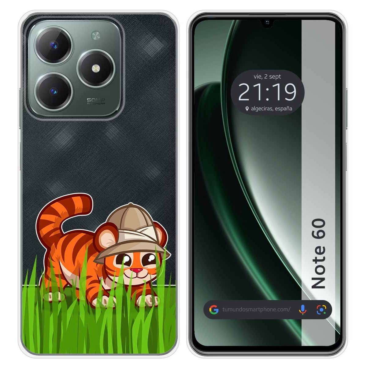 Funda Silicona Transparente para Realme Note 60 diseño Tigre Dibujos