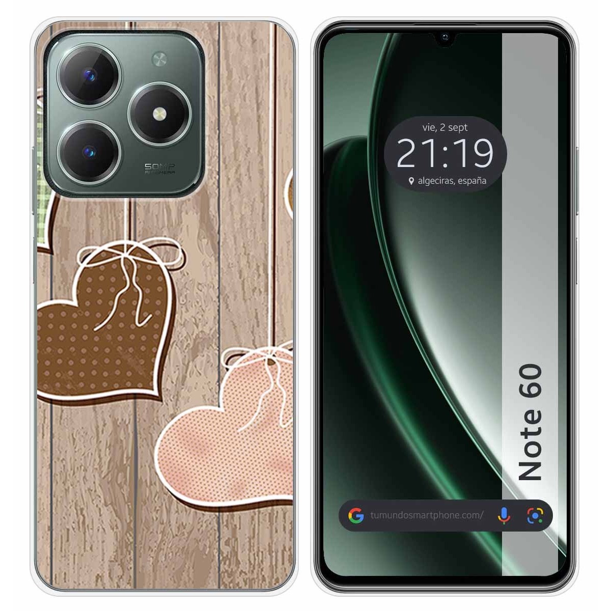 Funda Silicona para Realme Note 60 diseño Corazones Madera Dibujos
