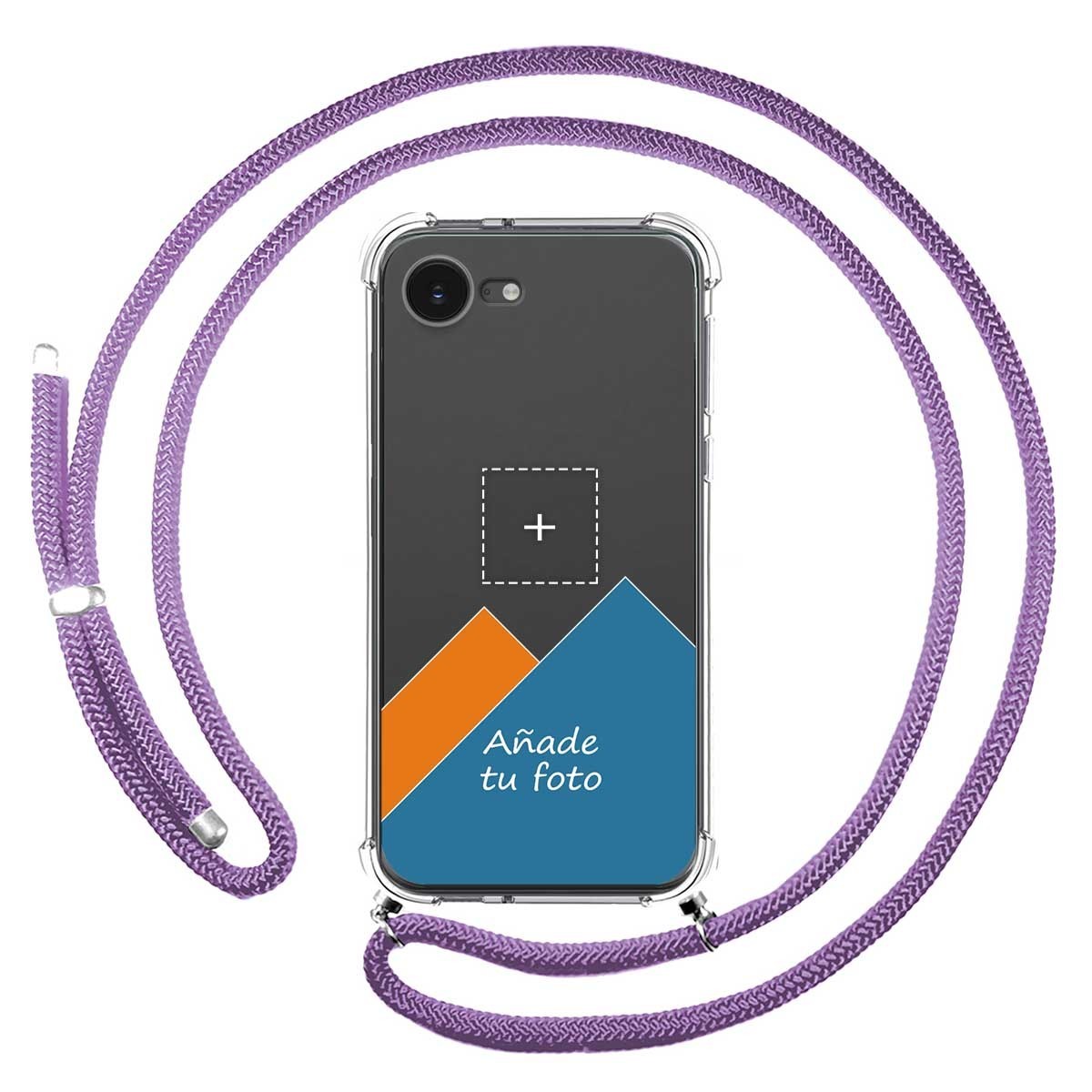 Personaliza tu Funda Colgante Transparente para iPhone 16e (6.1) con Cordon Morado Dibujo Personalizada
