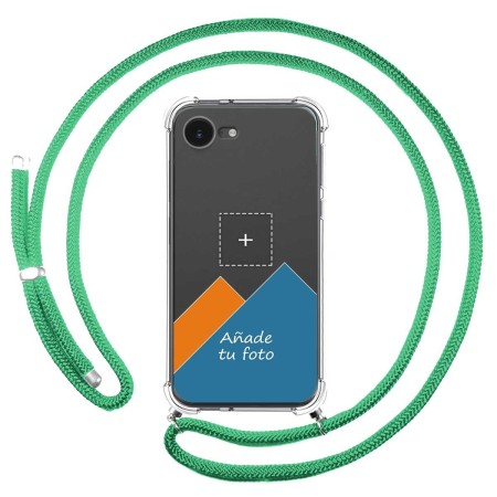 Personaliza tu Funda Colgante Transparente para iPhone 16e (6.1) con Cordon Verde Agua Dibujo Personalizada