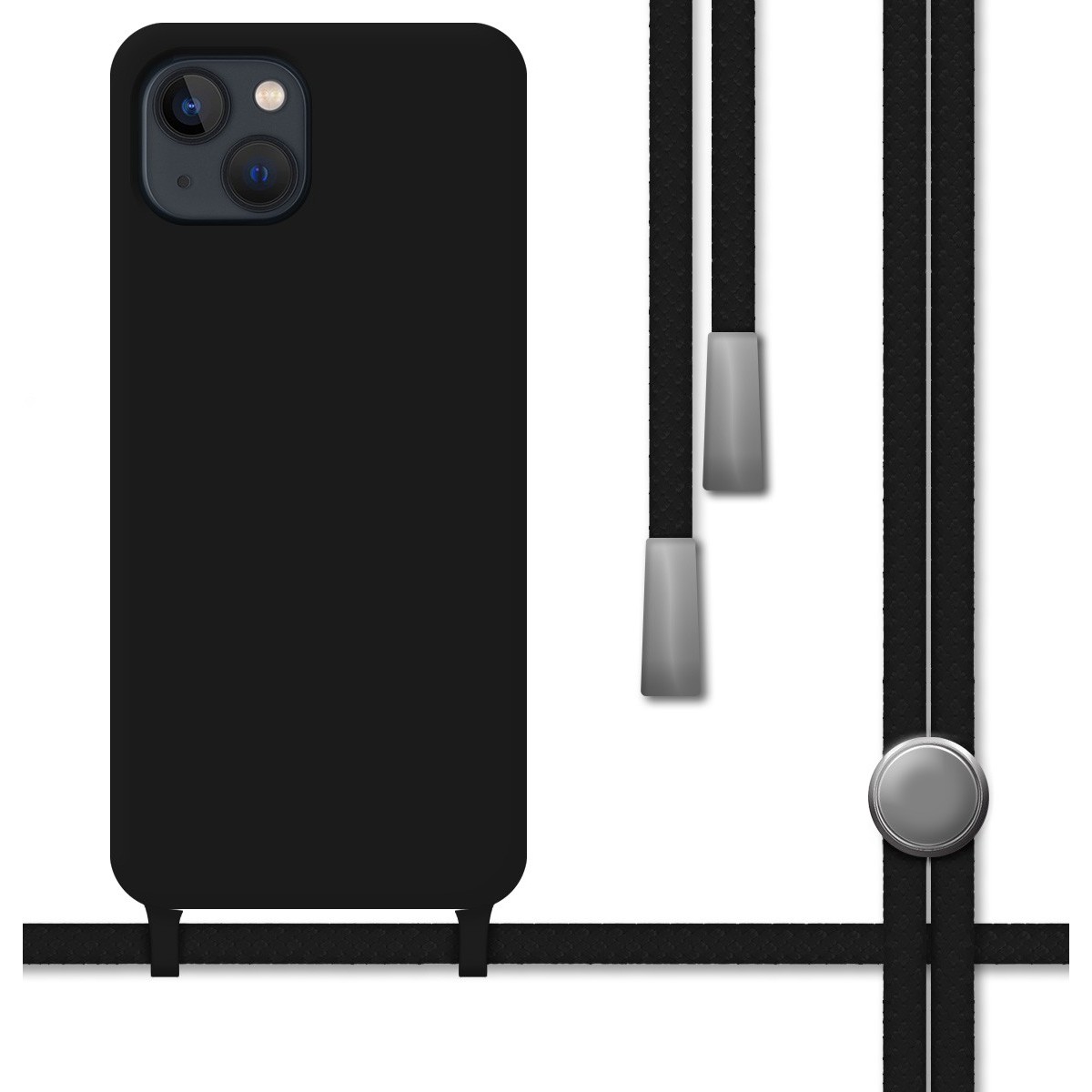 Funda Silicona Líquida con Cordón para Iphone 13 (6.1) color Negra