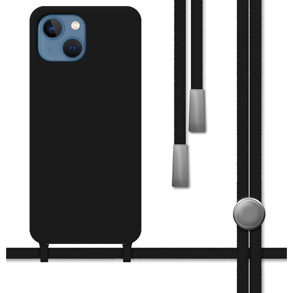 Funda Silicona Líquida con Cordón para Iphone 13 Mini (5.4) color Negra