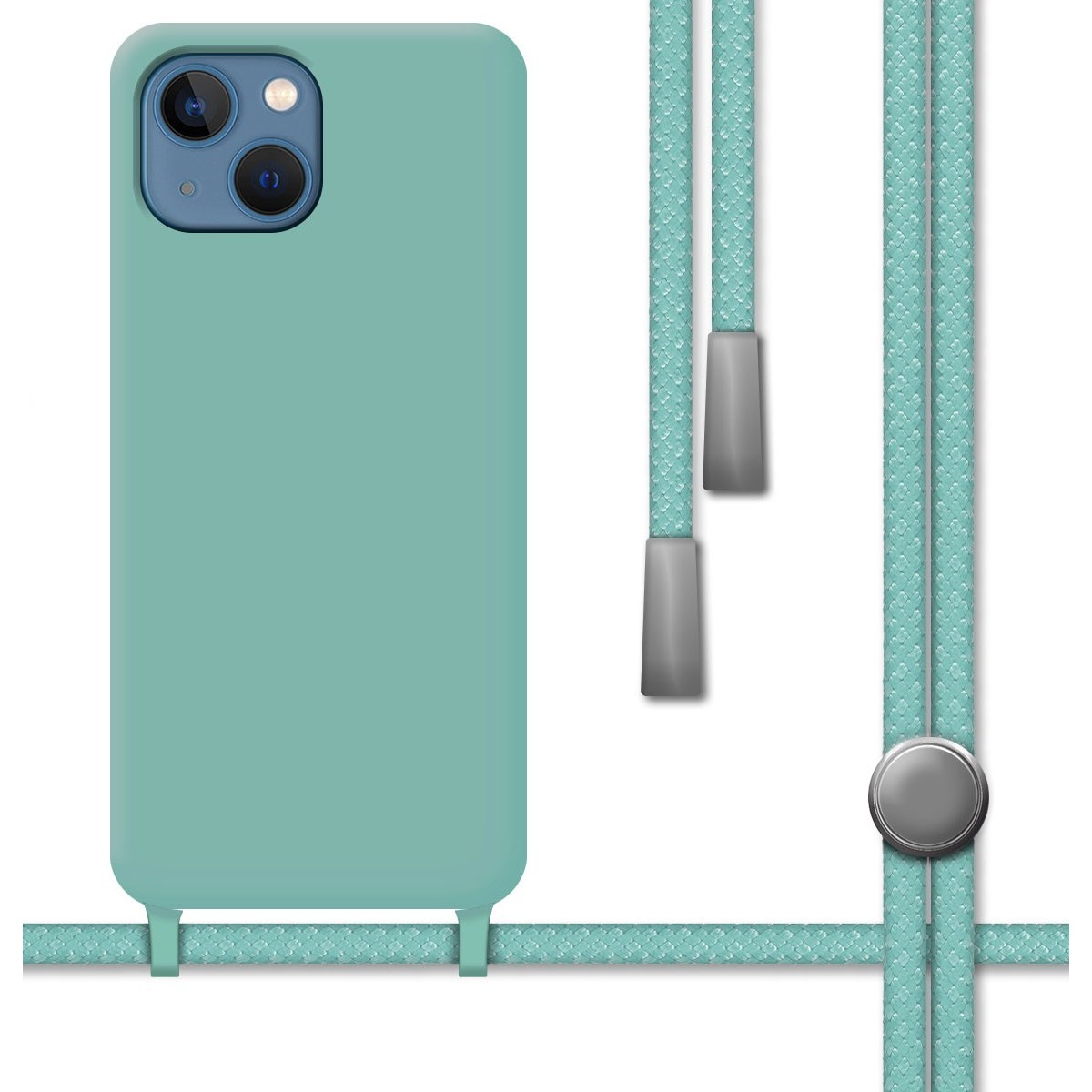 Funda Silicona Líquida con Cordón para Iphone 13 Mini (5.4) color Verde