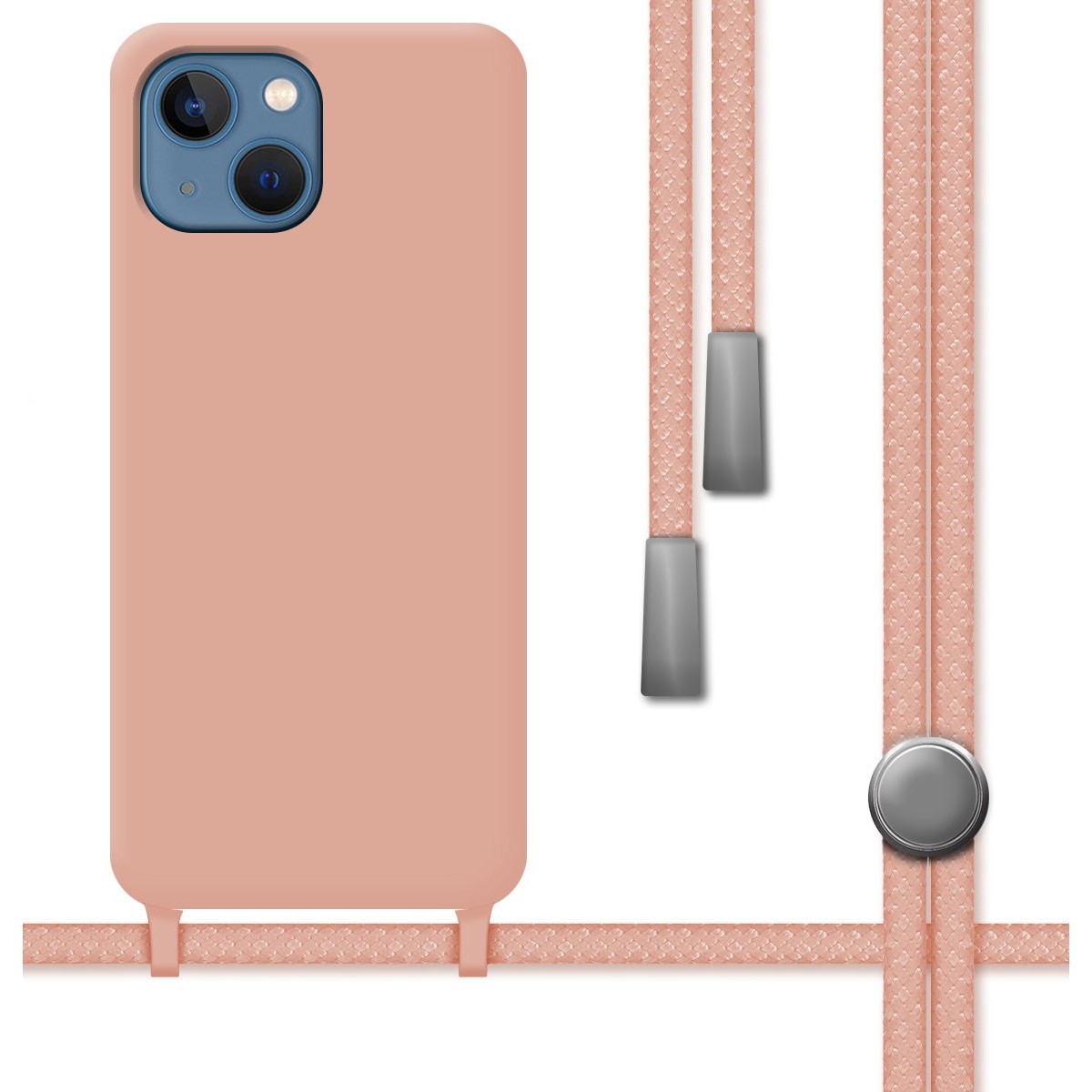 Funda Silicona Líquida con Cordón para Iphone 13 Mini (5.4) color Rosa