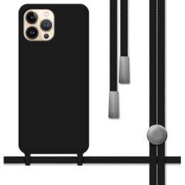 Funda Silicona Líquida con Cordón para Iphone 13 Pro Max (6.7) color Negra