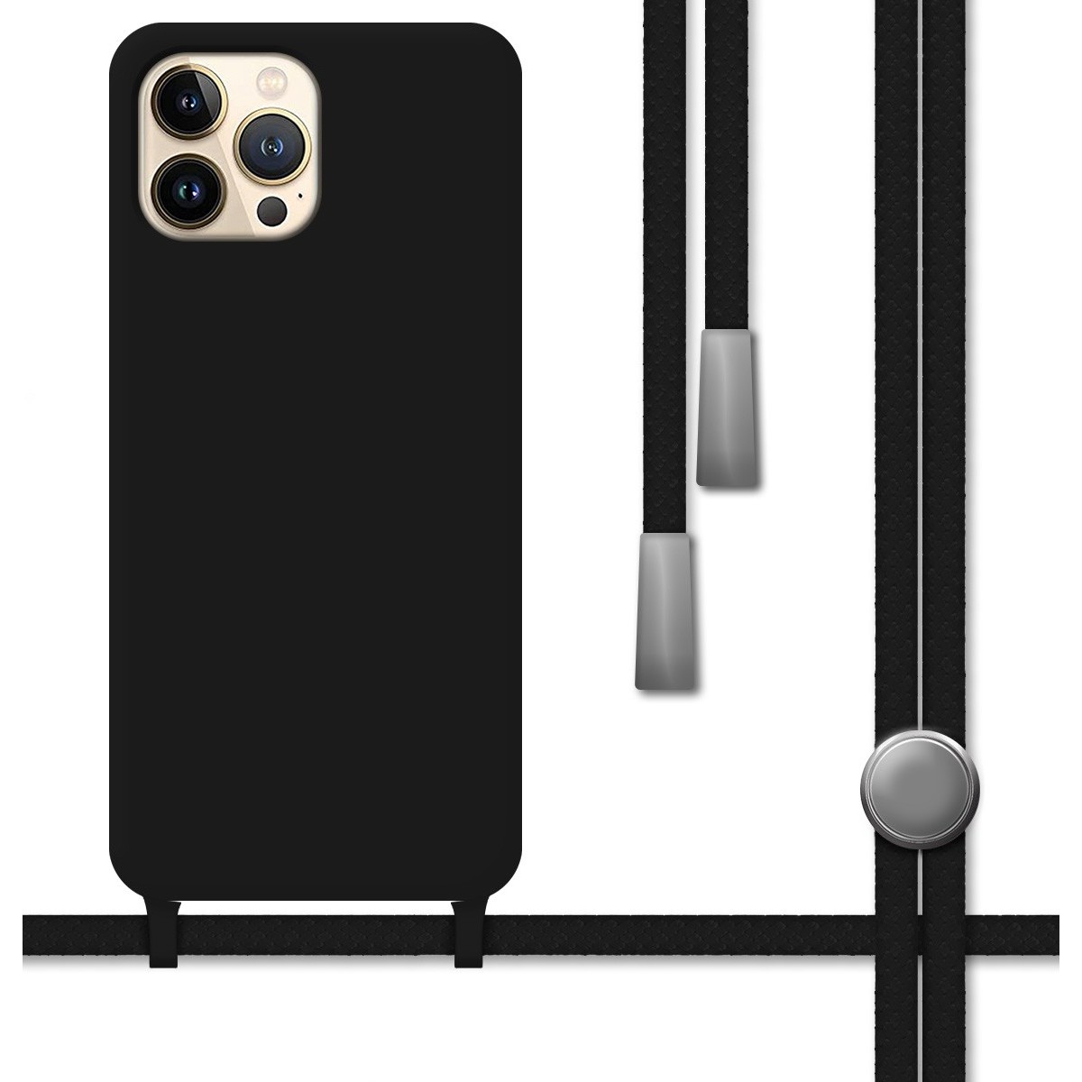 Funda Silicona Líquida con Cordón para Iphone 13 Pro Max (6.7) color Negra