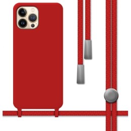 Funda Silicona Líquida con Cordón para Iphone 13 Pro Max (6.7) color Roja
