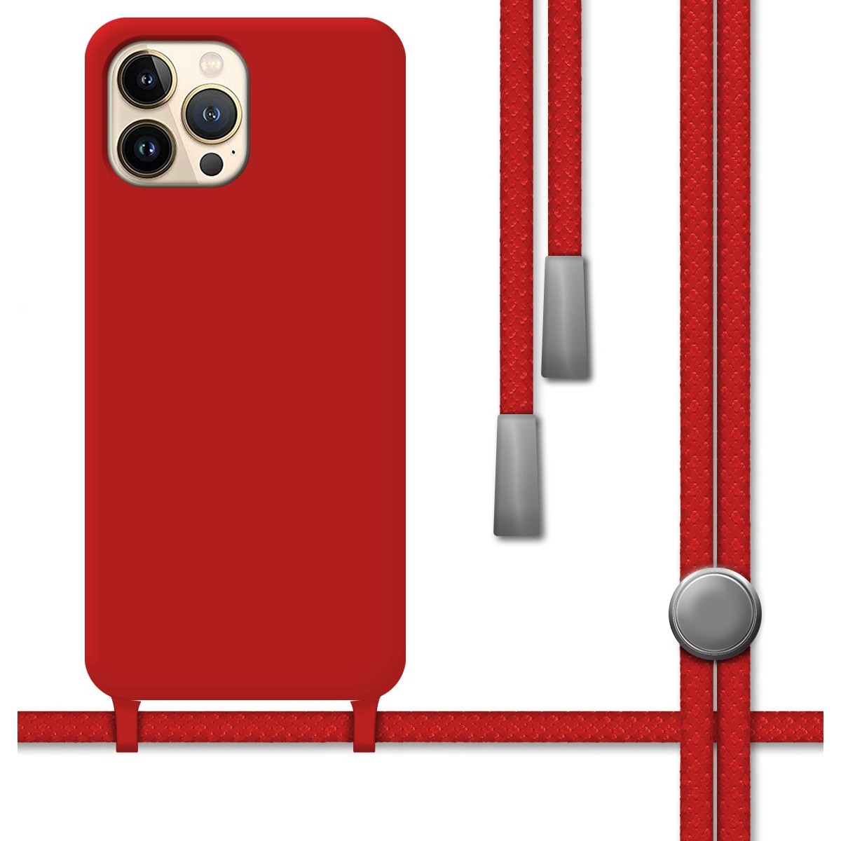 Funda Silicona Líquida con Cordón para Iphone 13 Pro Max (6.7) color Roja