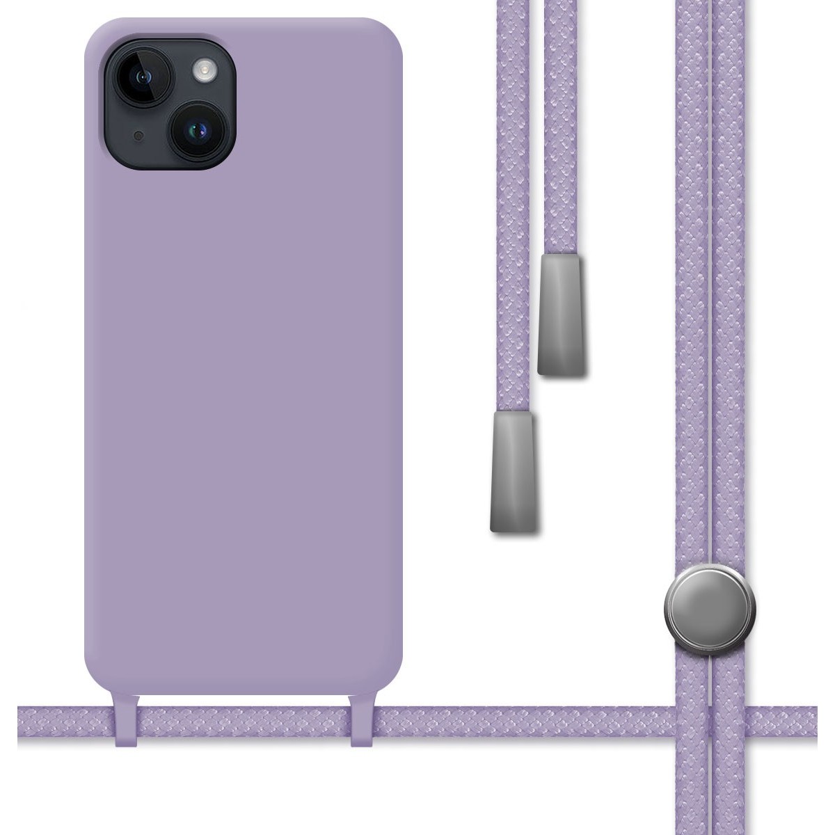 Funda Silicona Líquida con Cordón para iPhone 14 (6.1) color Morada