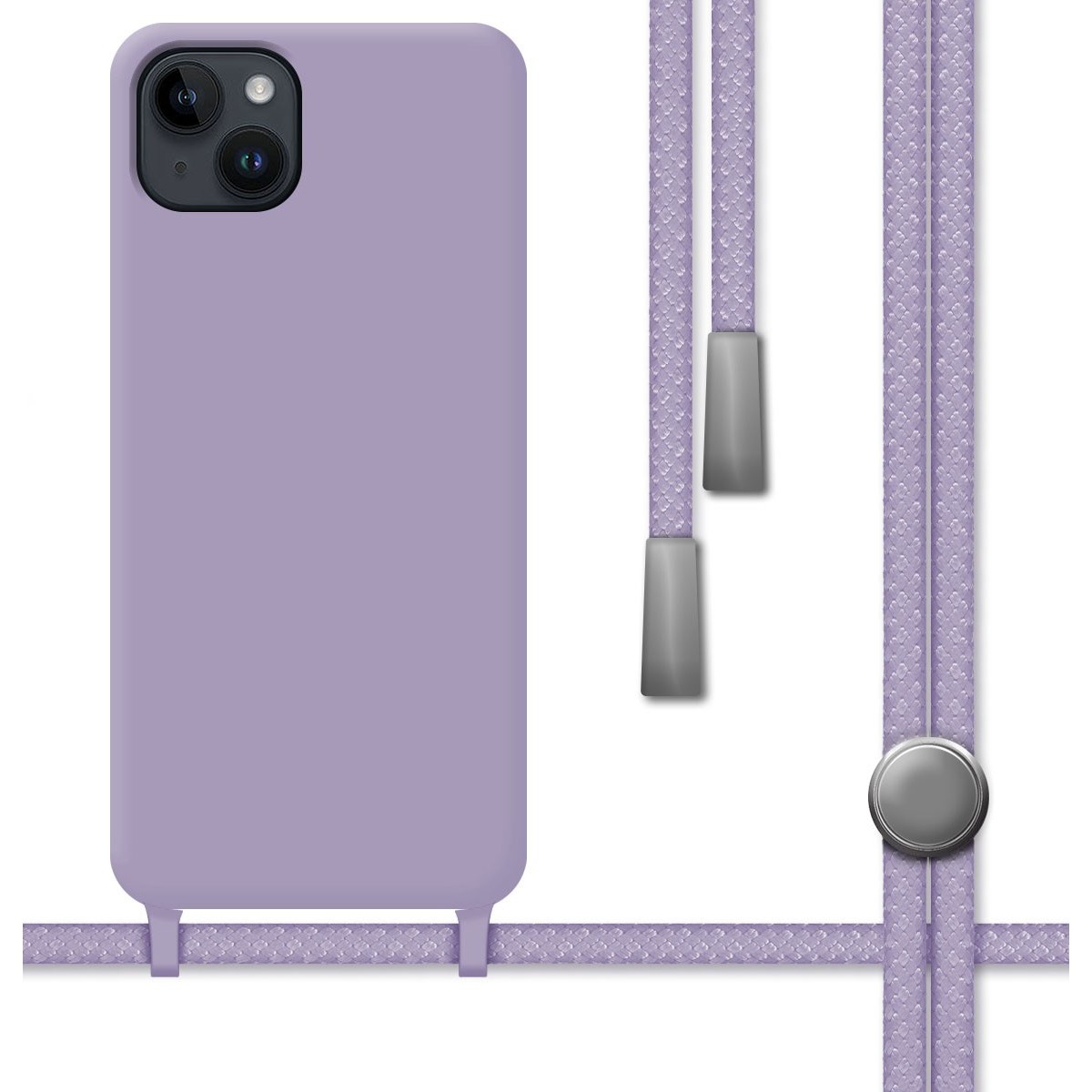 Funda Silicona Líquida con Cordón para iPhone 14 Plus (6.7) color Morada