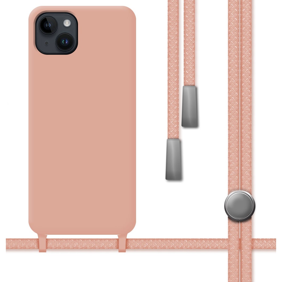 Funda Silicona Líquida con Cordón para iPhone 14 Plus (6.7) color Rosa