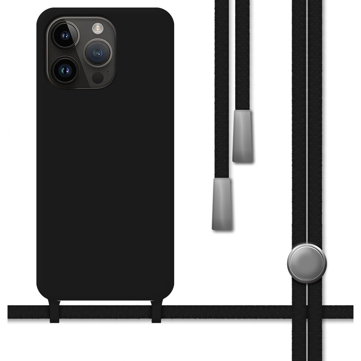Funda Silicona Líquida con Cordón para iPhone 14 Pro (6.1) color Negra