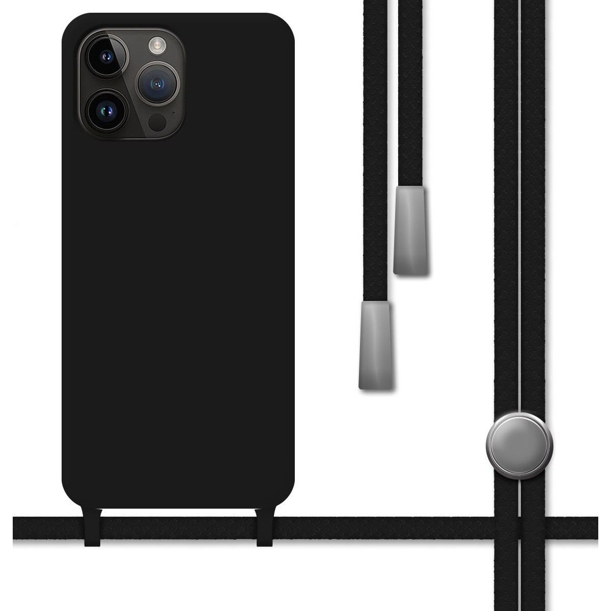 Funda Silicona Líquida con Cordón para iPhone 14 Pro Max (6.7) color Negra