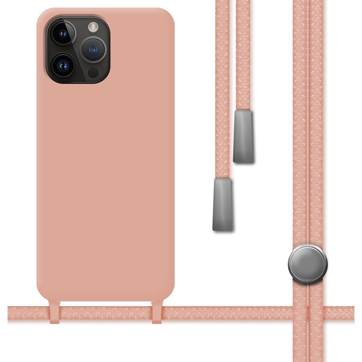 Funda Silicona Líquida con Cordón para iPhone 14 Pro Max (6.7) color Rosa