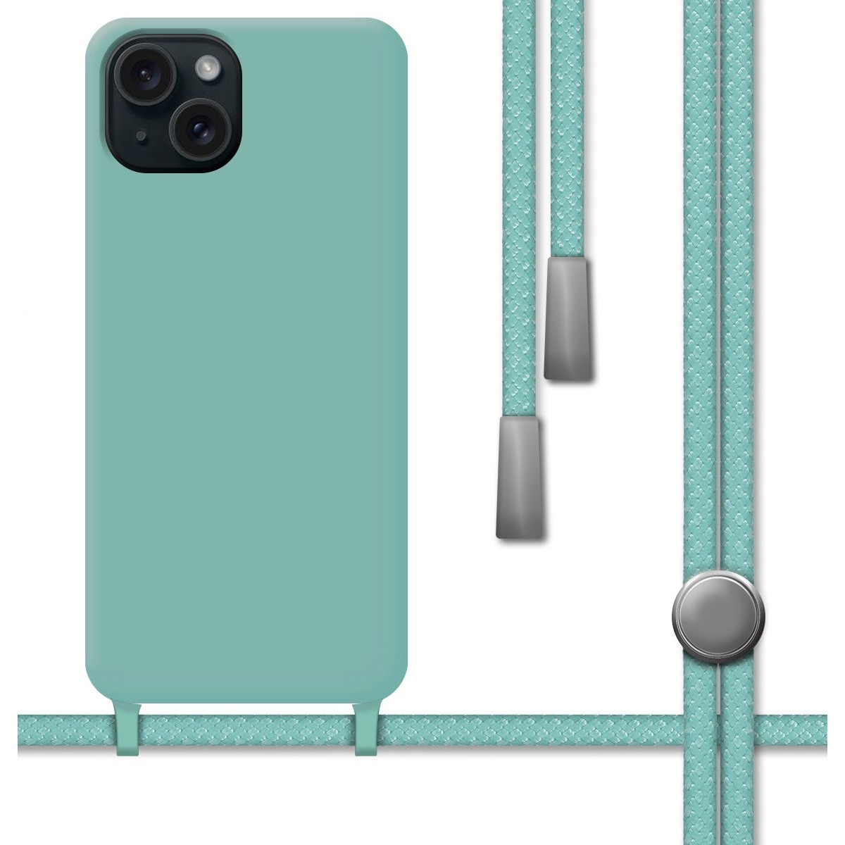Funda Silicona Líquida con Cordón para Iphone 15 (6.1) color Verde
