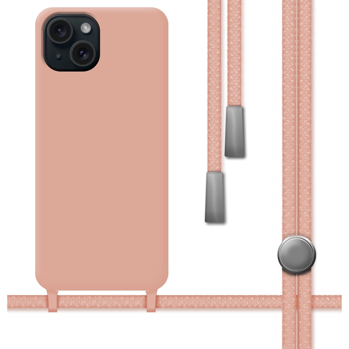 Funda Silicona Líquida con Cordón para Iphone 15 (6.1) color Rosa