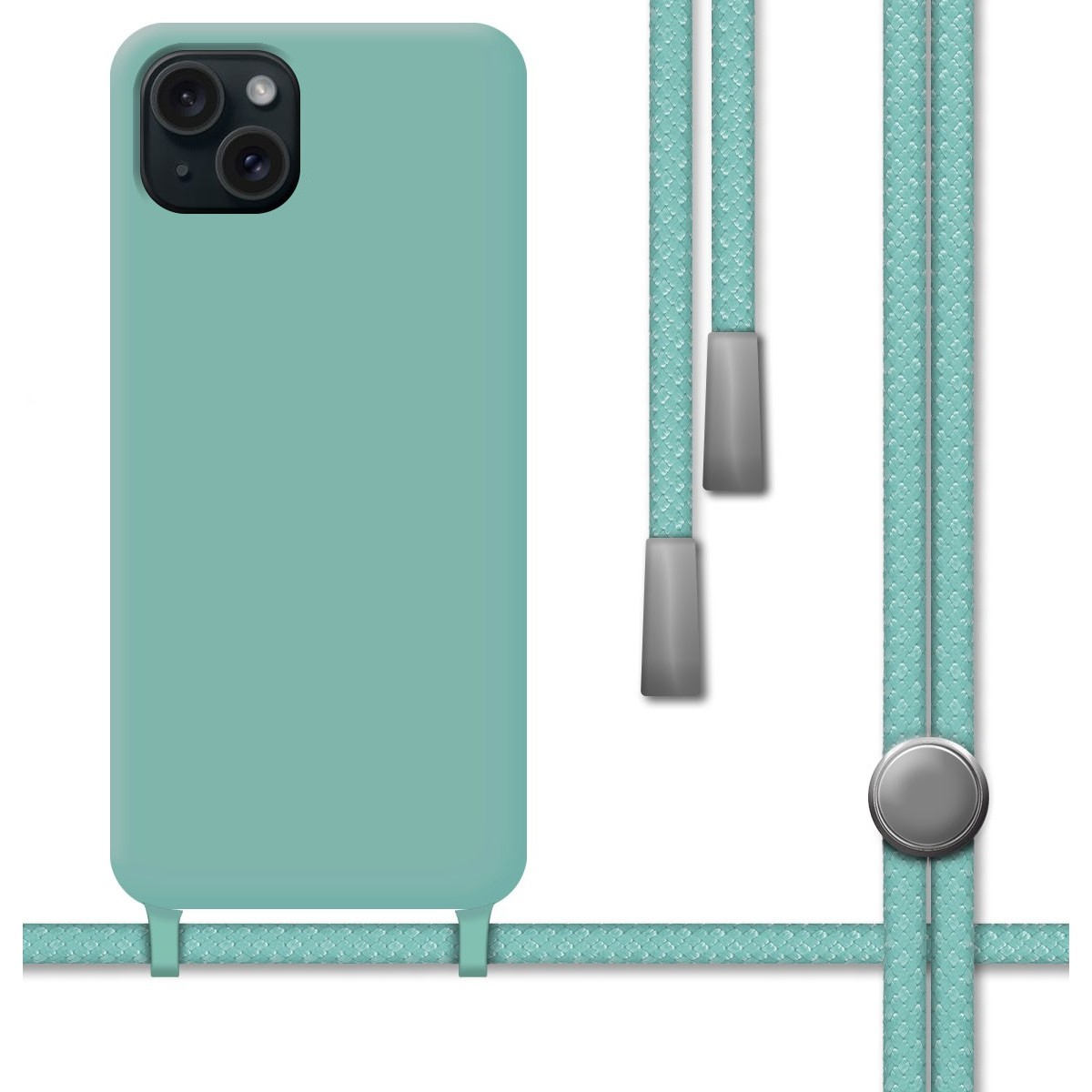 Funda Silicona Líquida con Cordón para Iphone 15 Plus (6.7) color Verde