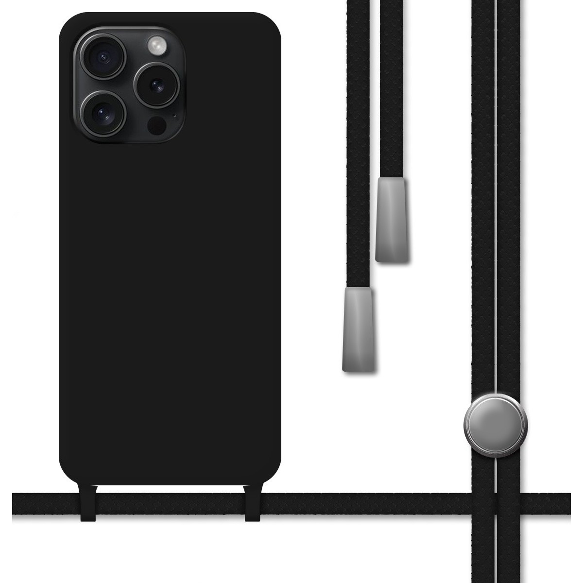 Funda Silicona Líquida con Cordón para Iphone 15 Pro (6.1) color Negra