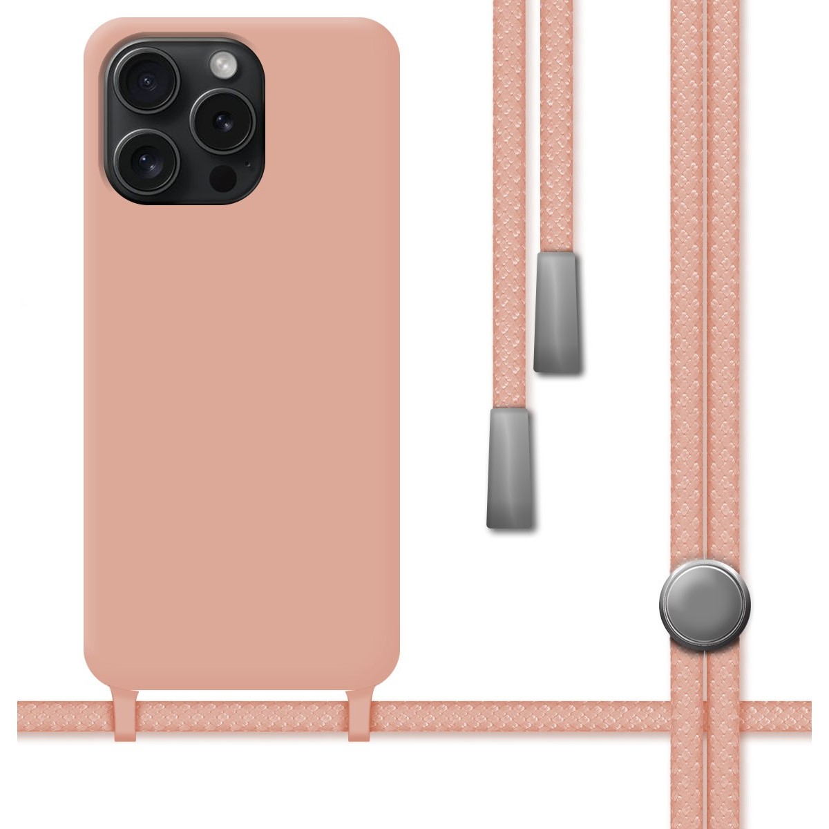 Funda Silicona Líquida con Cordón para Iphone 15 Pro Max (6.7) color Rosa