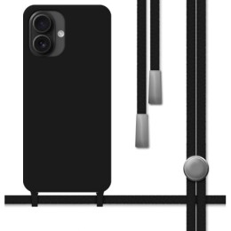 Funda Silicona Líquida con Cordón para Iphone 16 Plus (6.7) color Negra