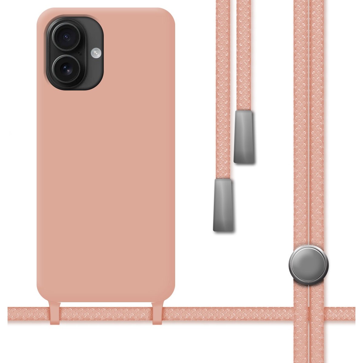 Funda Silicona Líquida con Cordón para Iphone 16 Plus (6.7) color Rosa