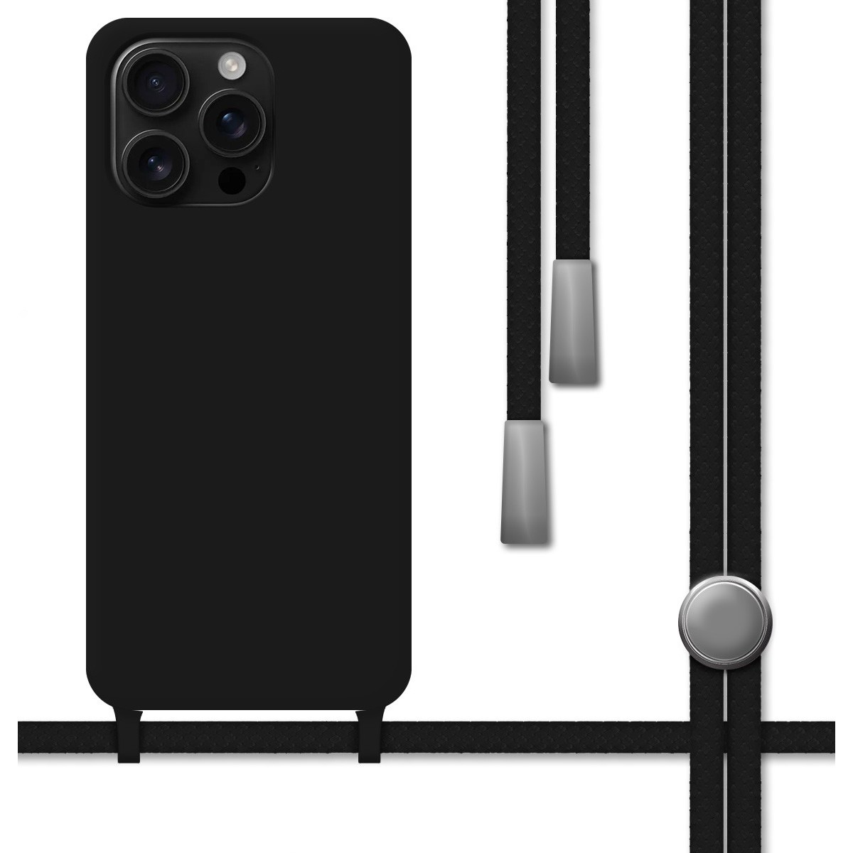 Funda Silicona Líquida con Cordón para Iphone 16 Pro (6.3) color Negra