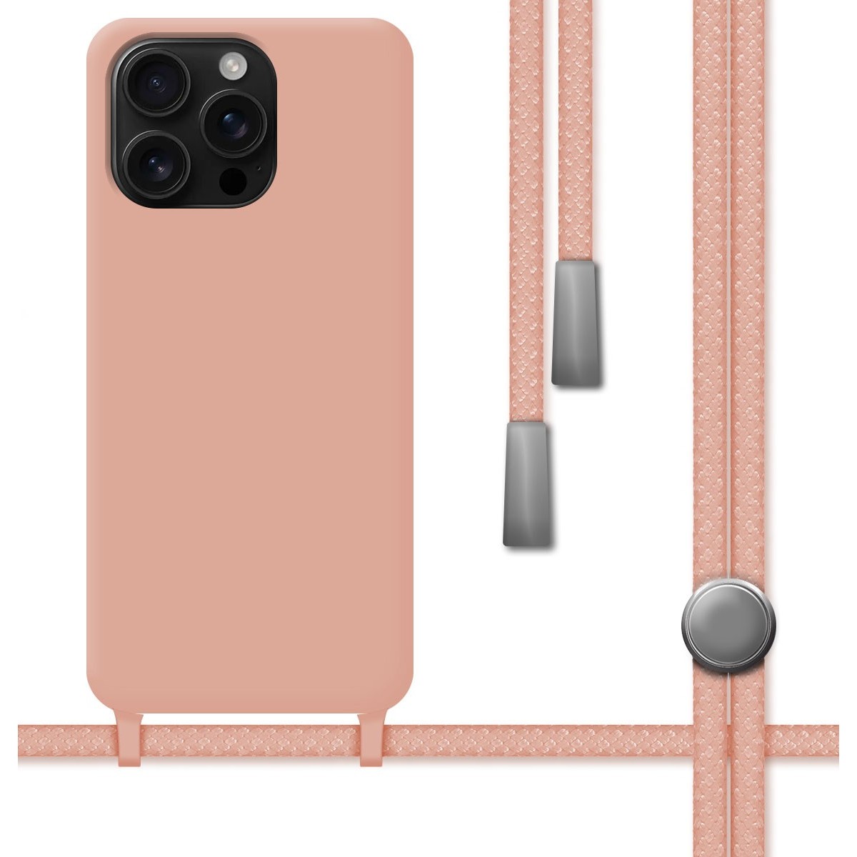 Funda Silicona Líquida con Cordón para Iphone 16 Pro (6.3) color Rosa