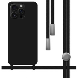 Funda Silicona Líquida con Cordón para Iphone 16 Pro Max (6.9) color Negra
