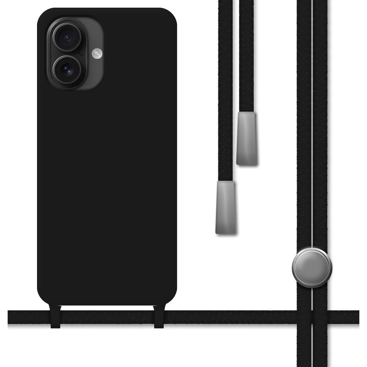 Funda Silicona Líquida con Cordón para IPhone 16e (6.1) color Negra