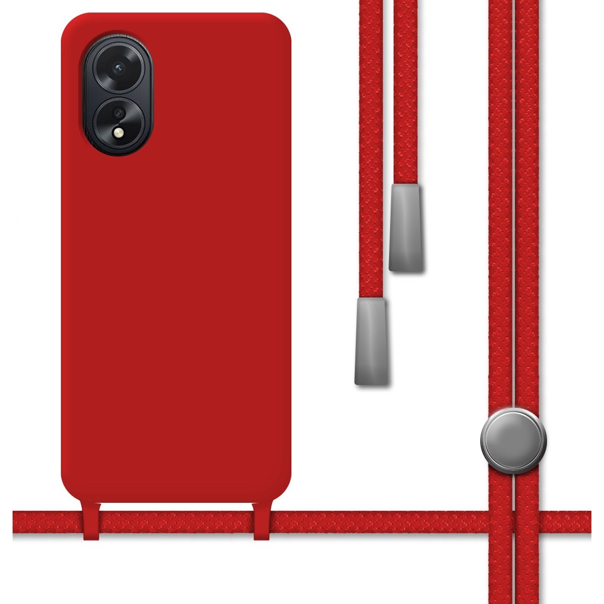 Funda Silicona Líquida con Cordón para Oppo A38 4G color Roja